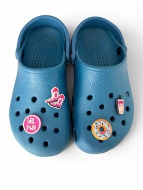 CROCS Blue Classic Clog Slip-On Comfort Shoes w/ Jibbitz women 6-7 men 4-5